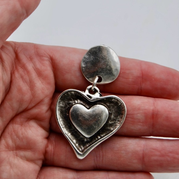 Silver Heart Statement Earrings - Picture 2 of 3